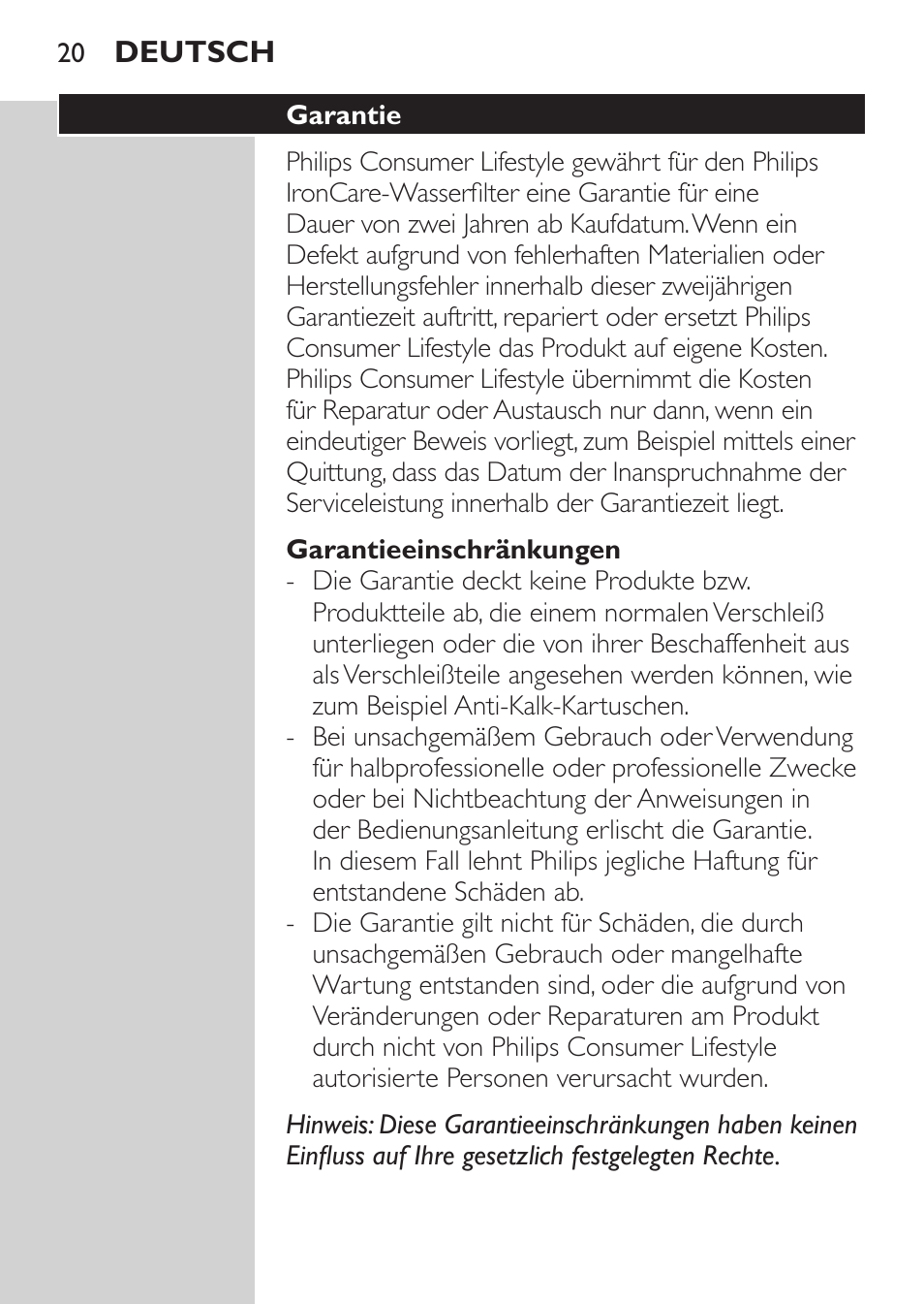 Philips IronCare Filtre anticalcaire pour le repassage User Manual | Page 20 / 86