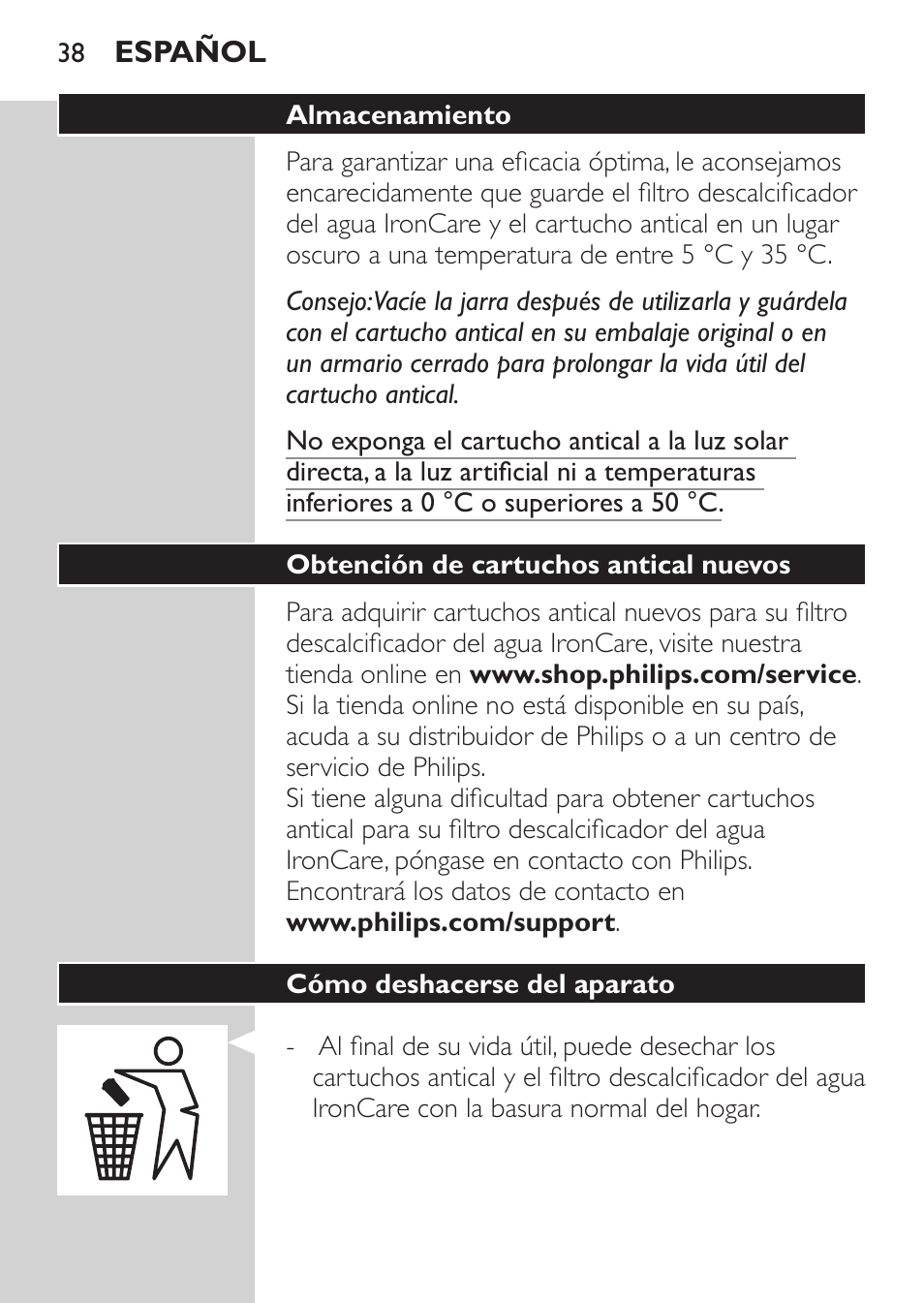 Philips IronCare Filtre anticalcaire pour le repassage User Manual | Page 38 / 86