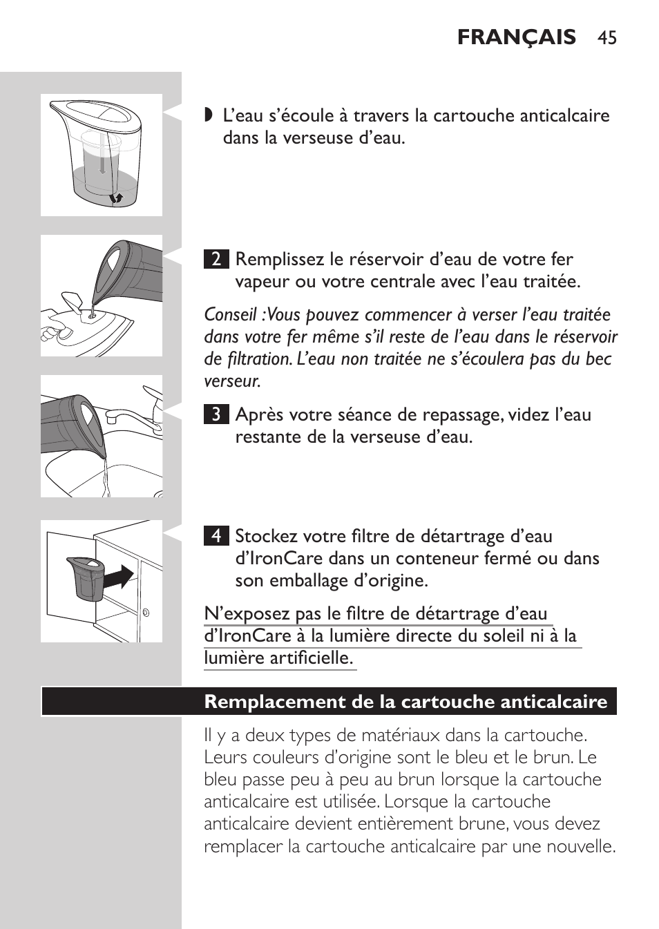 Philips IronCare Filtre anticalcaire pour le repassage User Manual | Page 45 / 86