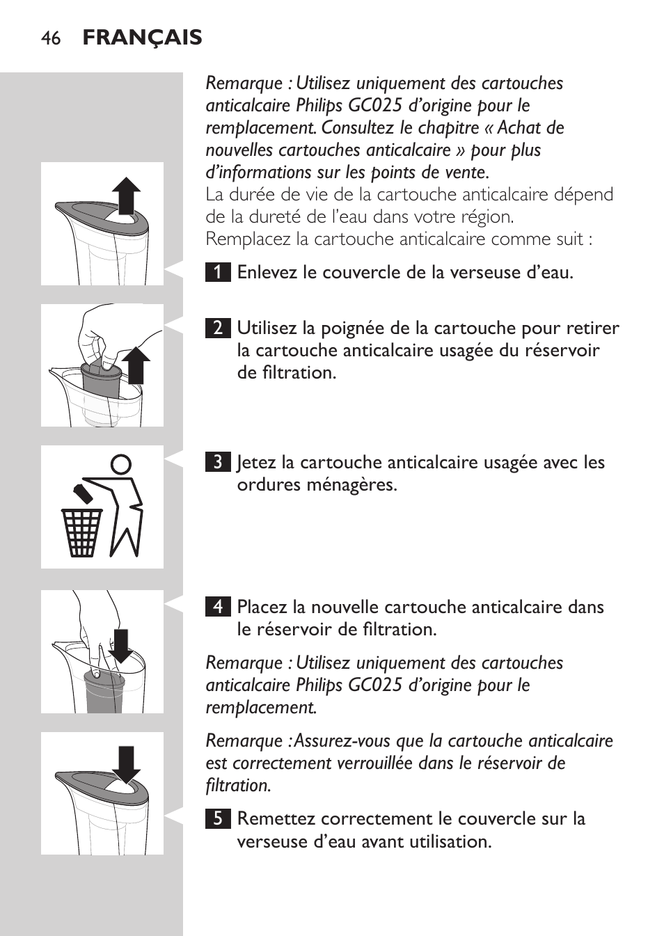 Philips IronCare Filtre anticalcaire pour le repassage User Manual | Page 46 / 86