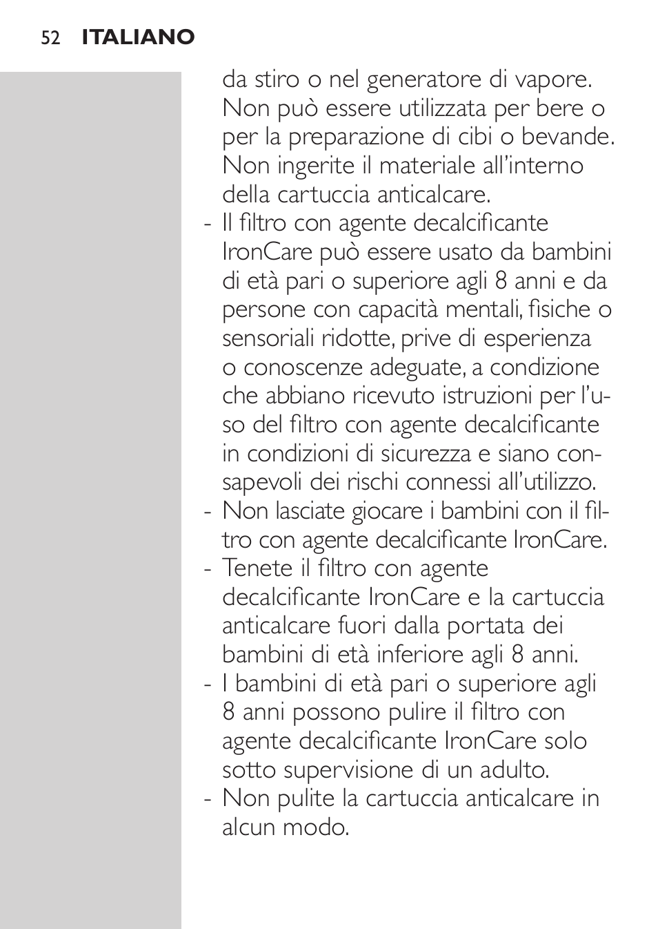 Philips IronCare Filtre anticalcaire pour le repassage User Manual | Page 52 / 86