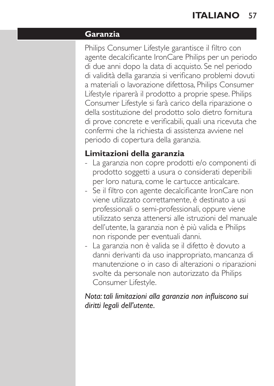 Philips IronCare Filtre anticalcaire pour le repassage User Manual | Page 57 / 86