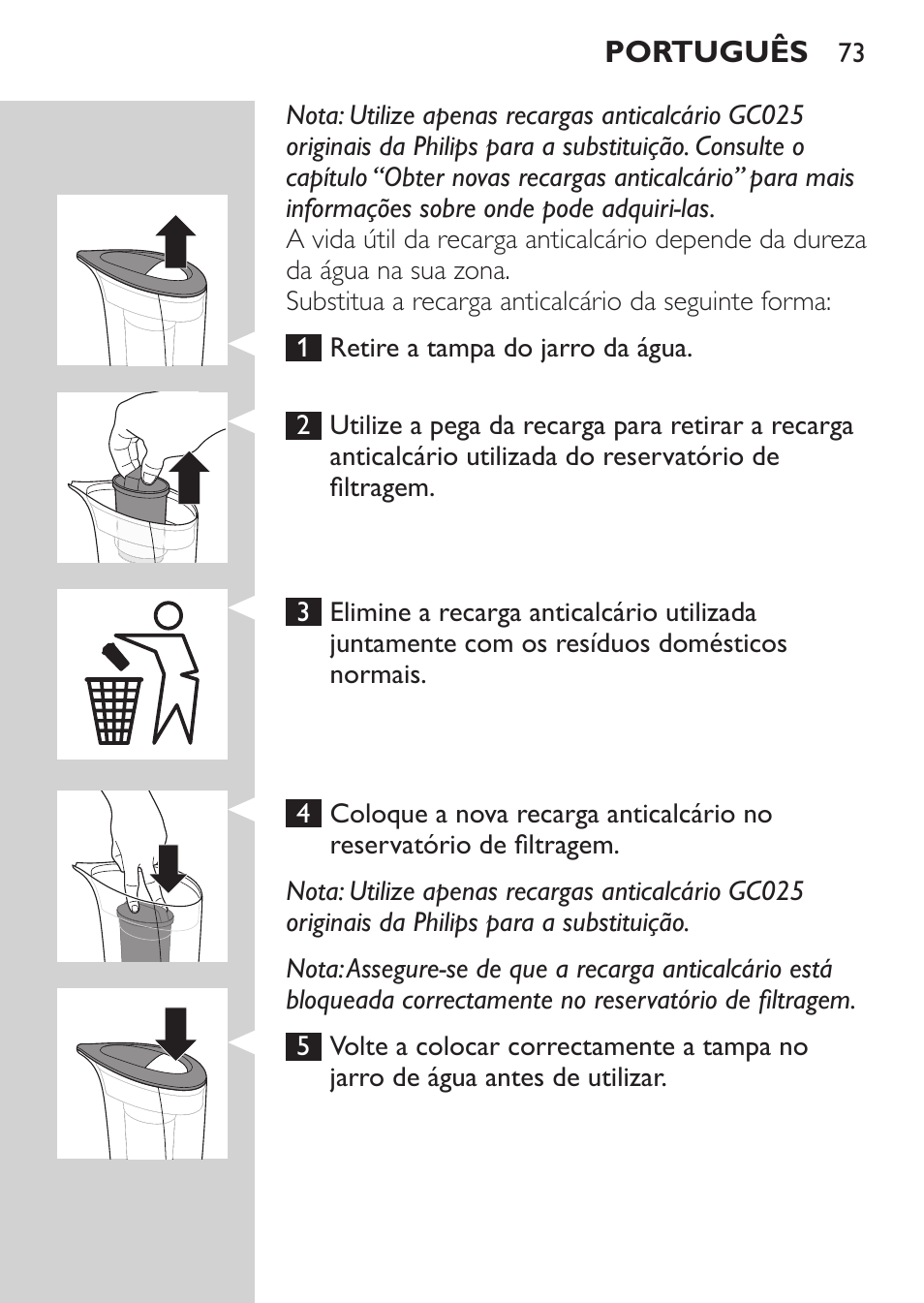 Philips IronCare Filtre anticalcaire pour le repassage User Manual | Page 73 / 86