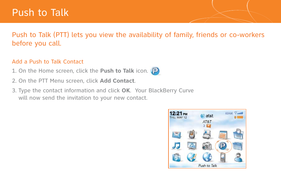 Push to talk | AT&T Cell Phone User Manual | Page 13 / 16