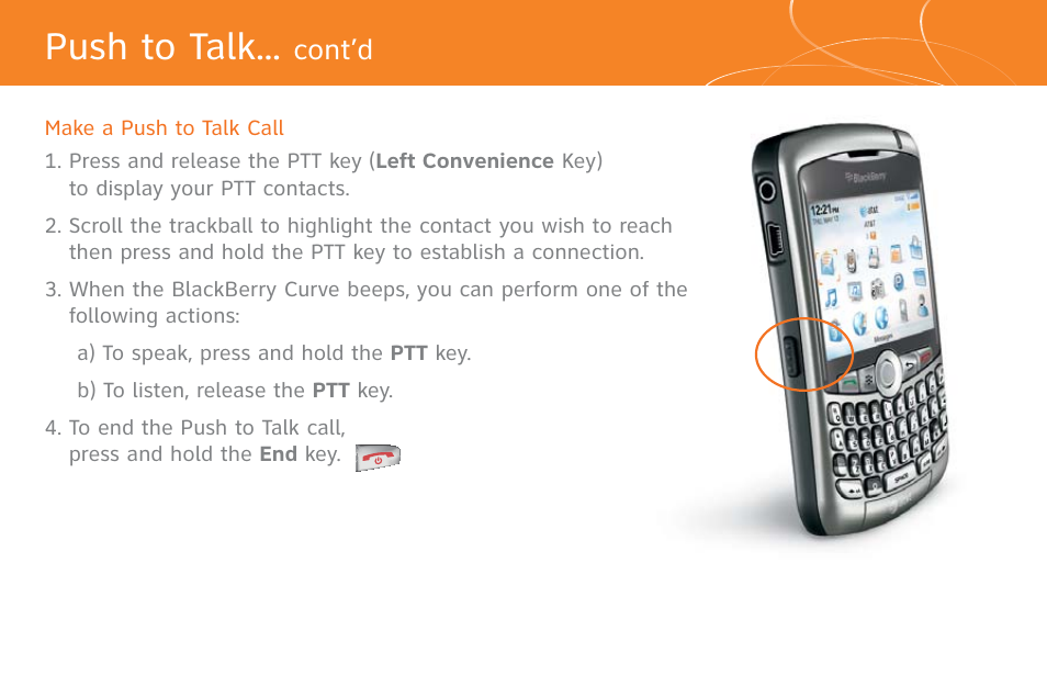 Push to talk, Cont’d | AT&T Cell Phone User Manual | Page 14 / 16