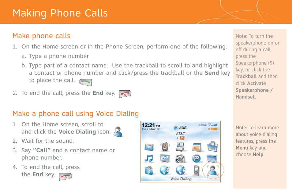 Making phone calls | AT&T Cell Phone User Manual | Page 3 / 16