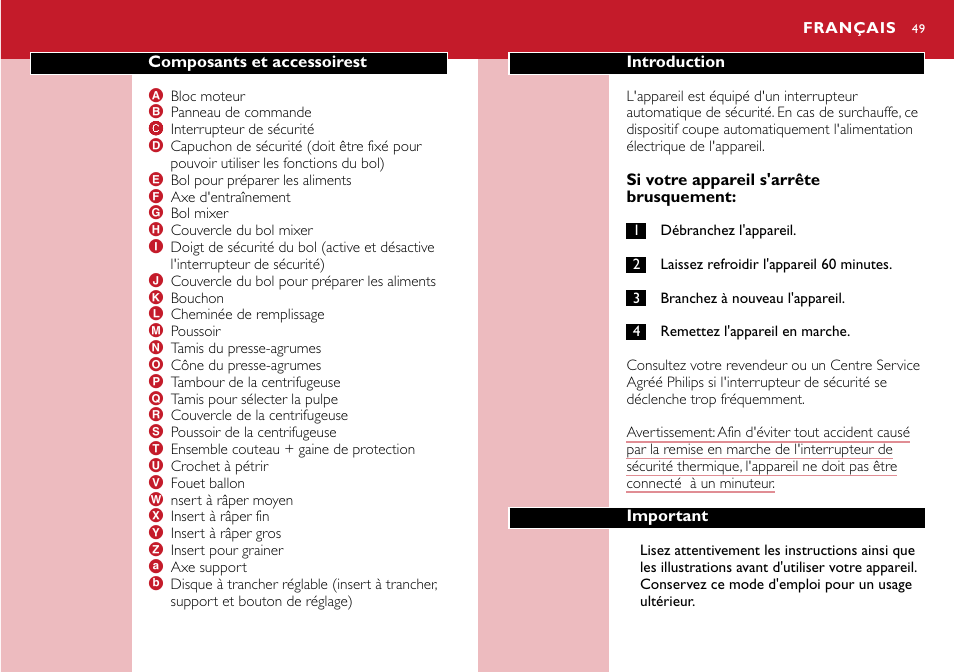 Français 49 | Philips Robot de cuisine User Manual | Page 49 / 118