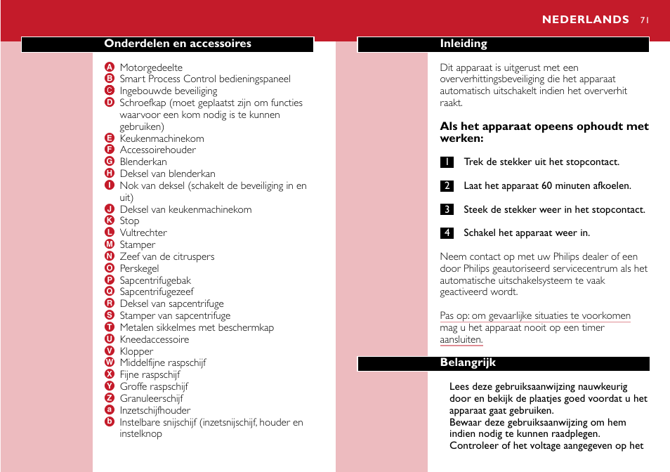 Nederlands 71 | Philips Robot de cuisine User Manual | Page 71 / 118