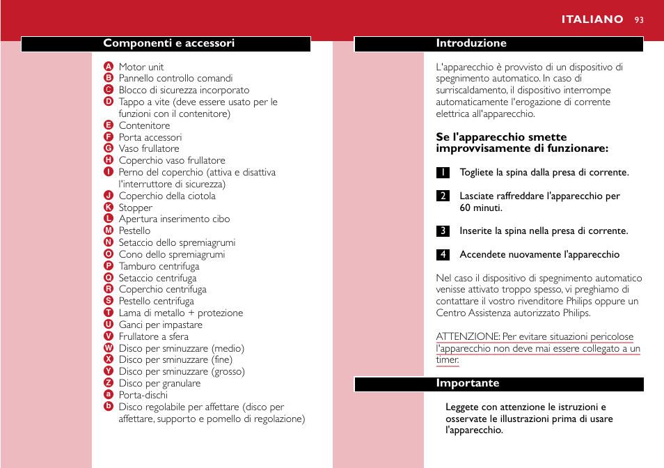 Italiano 93 | Philips Robot de cuisine User Manual | Page 93 / 118