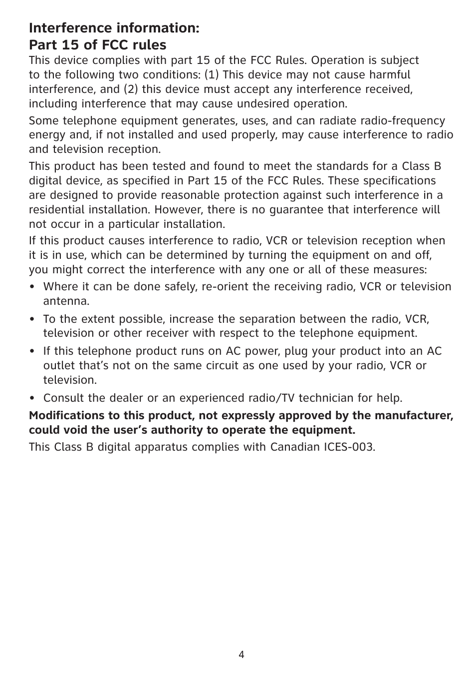 Interference information: part 15 of fcc rules | AT&T 205 User Manual | Page 6 / 18