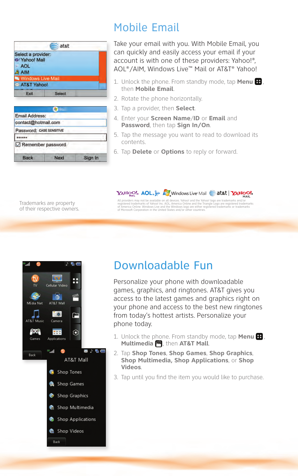 Mobile email downloadable fun | AT&T VU CU920 User Manual | Page 11 / 16