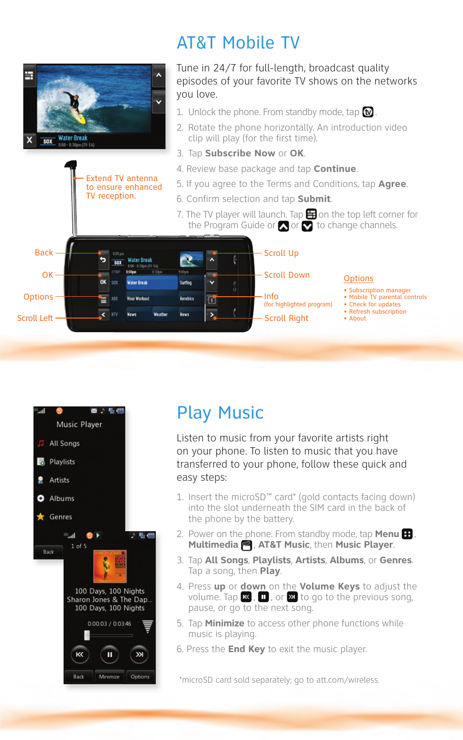 At&t mobile tv play music | AT&T VU CU920 User Manual | Page 4 / 16