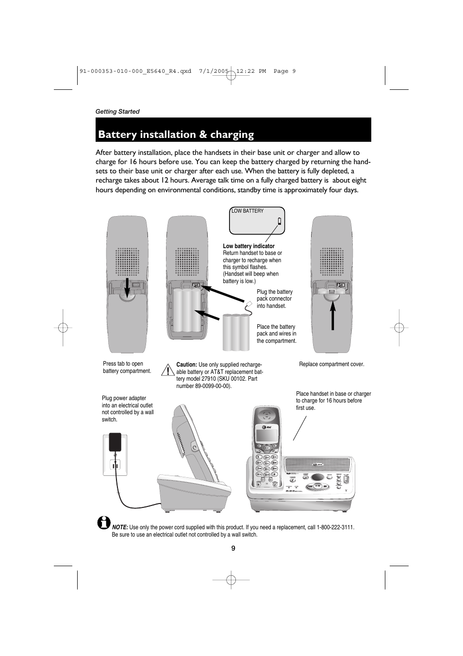 Battery installation & charging | AT&T E5640 User Manual | Page 11 / 45