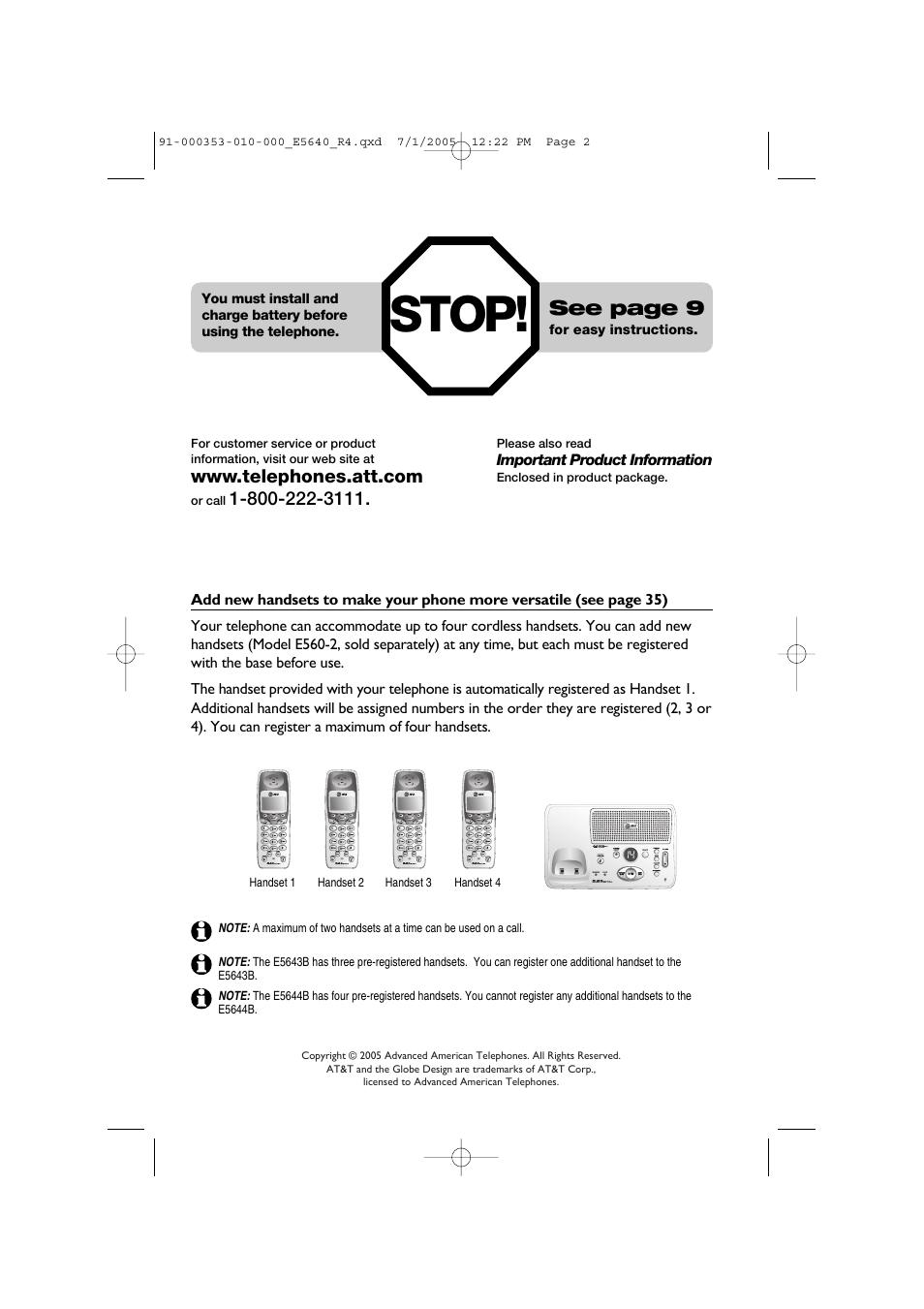 Stop, See page 9 | AT&T E5640 User Manual | Page 2 / 45
