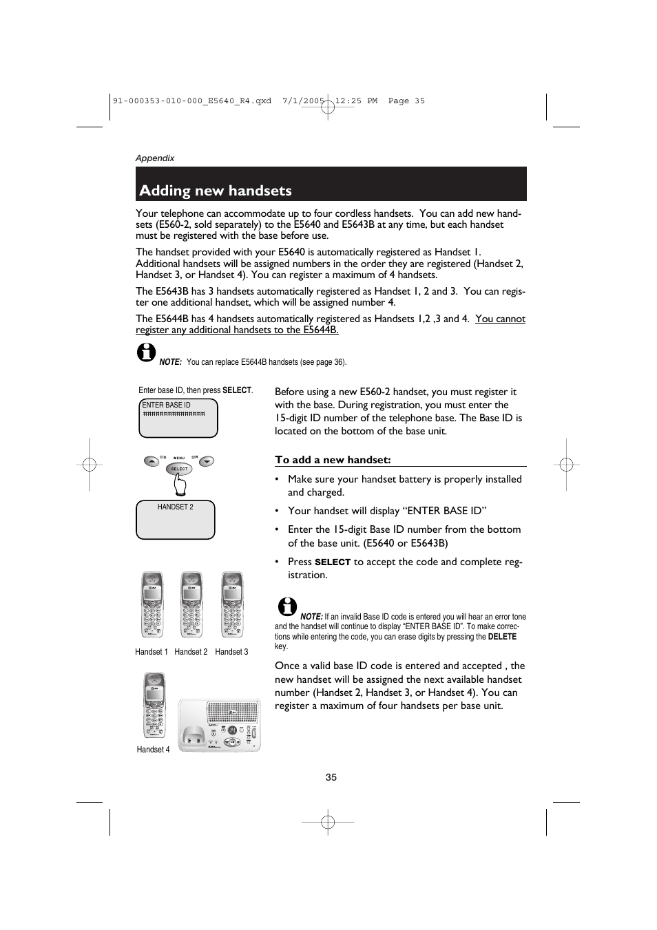 Adding new handsets, To add a new handset | AT&T E5640 User Manual | Page 37 / 45