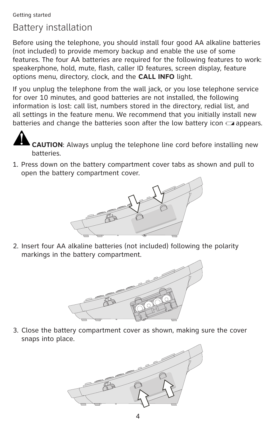 Battery installation | AT&T CL2909 User Manual | Page 10 / 49