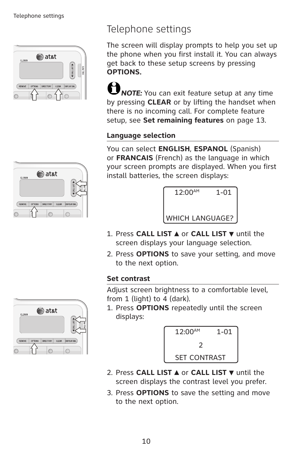 Telephone settings | AT&T CL2909 User Manual | Page 16 / 49