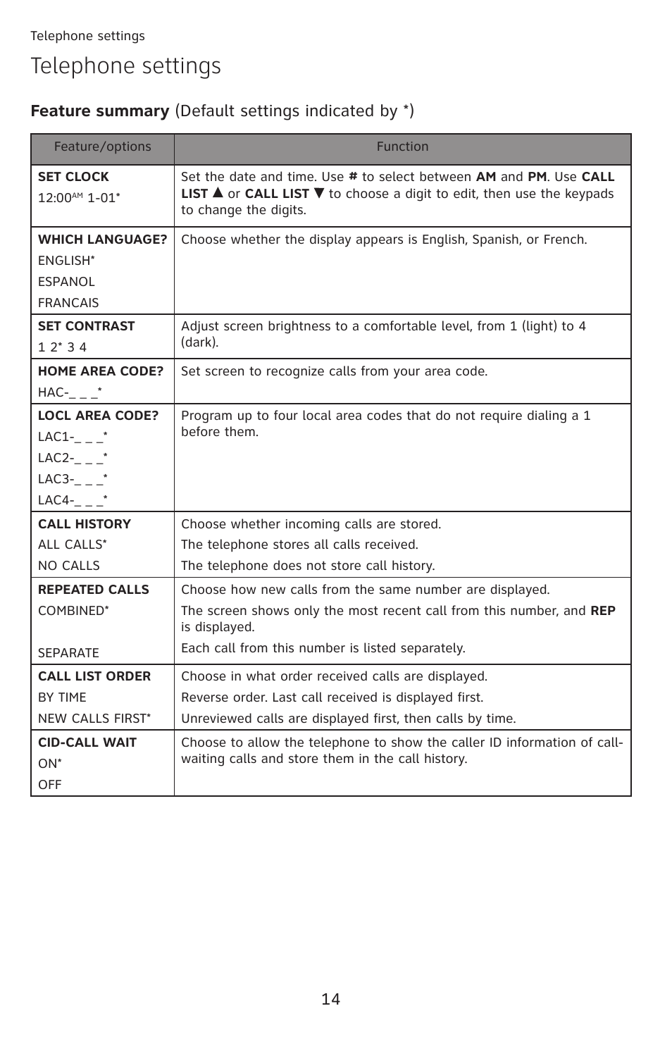 Telephone settings | AT&T CL2909 User Manual | Page 20 / 49