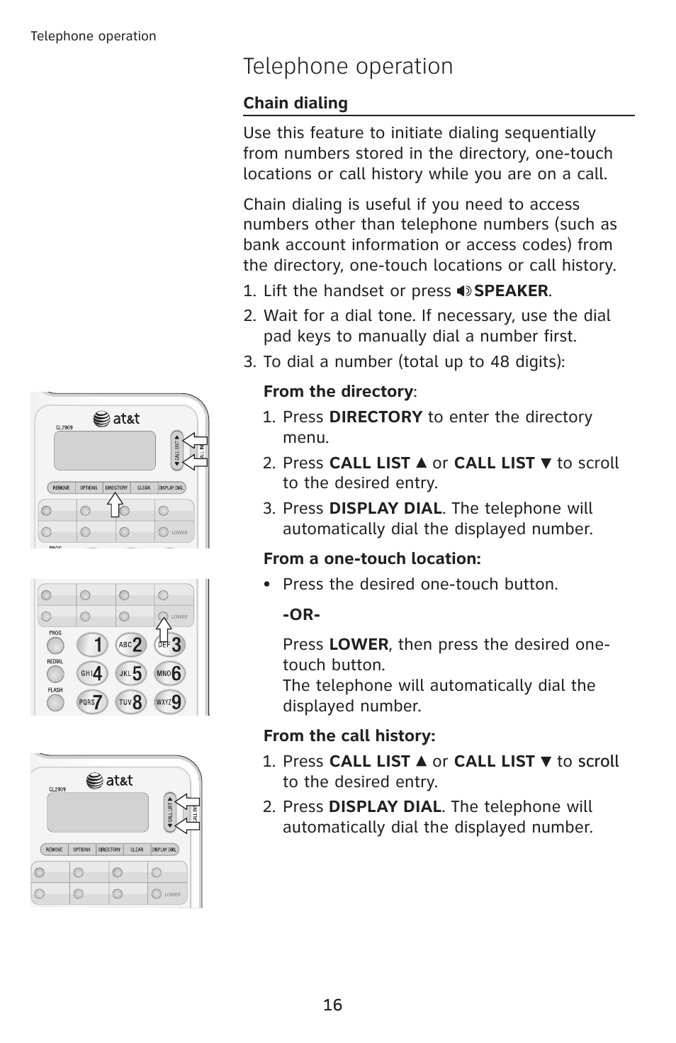 Telephone operation | AT&T CL2909 User Manual | Page 22 / 49