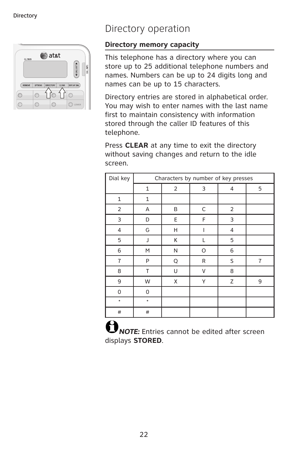 Directory operation | AT&T CL2909 User Manual | Page 28 / 49