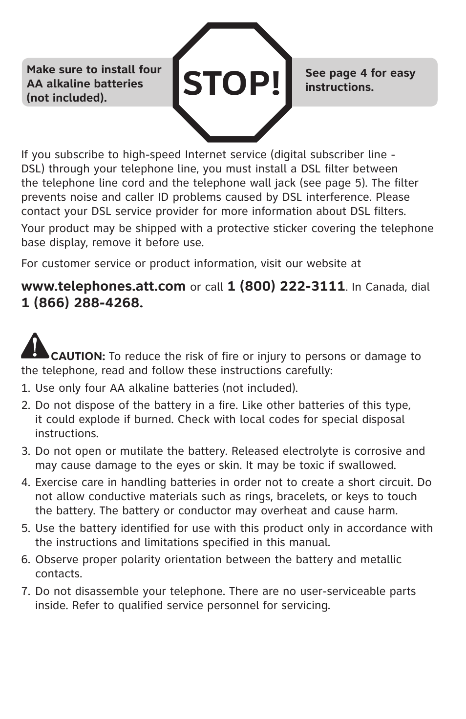 Stop | AT&T CL2909 User Manual | Page 3 / 49