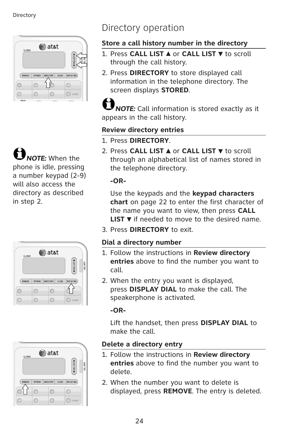 Directory operation | AT&T CL2909 User Manual | Page 30 / 49