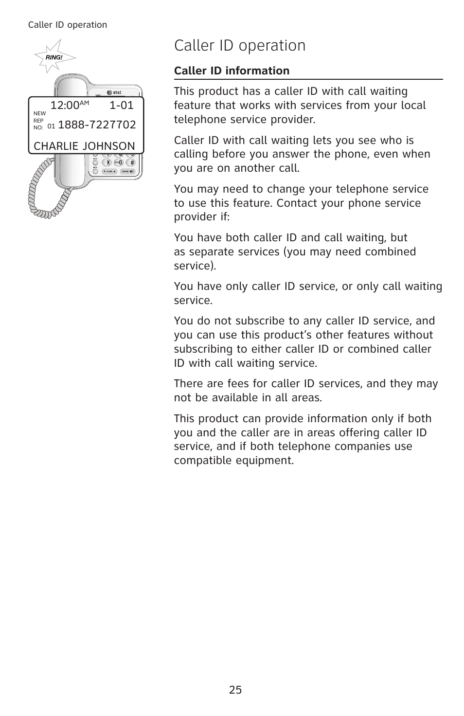 Caller id operation | AT&T CL2909 User Manual | Page 31 / 49