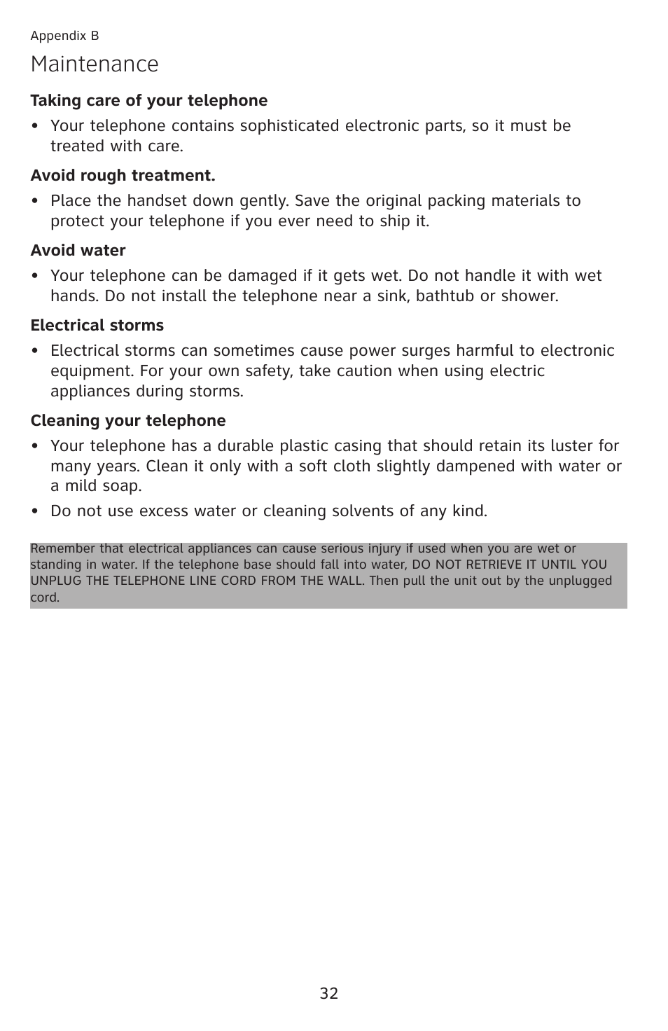 Maintenance | AT&T CL2909 User Manual | Page 38 / 49