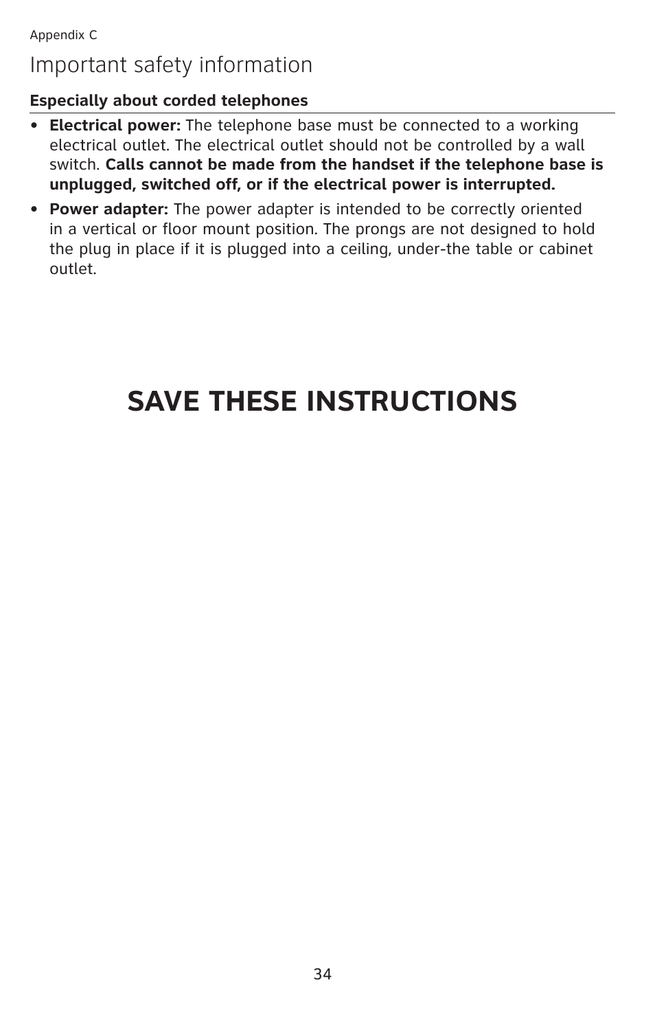 Save these instructions, Important safety information | AT&T CL2909 User Manual | Page 40 / 49