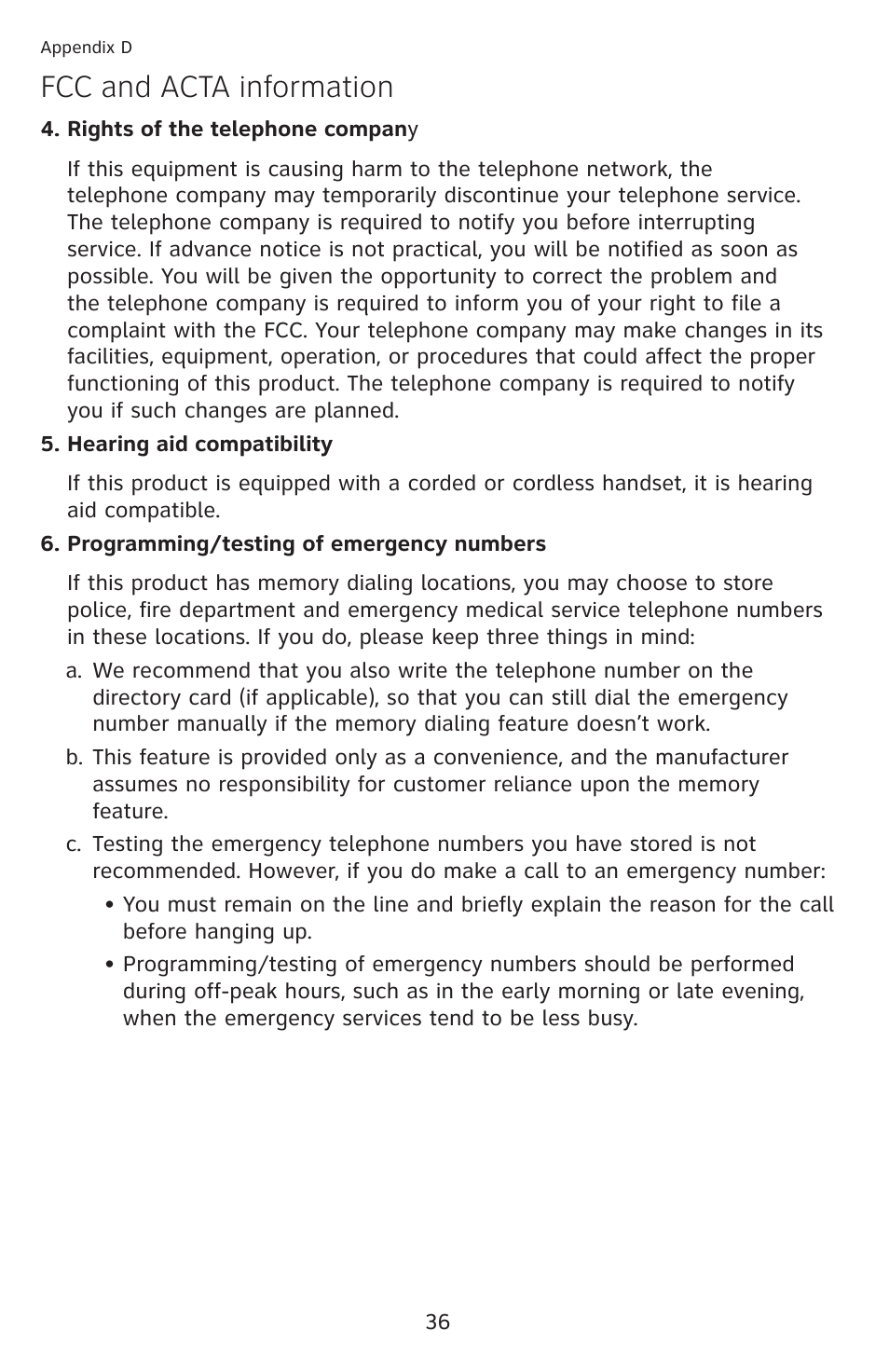 Fcc and acta information | AT&T CL2909 User Manual | Page 42 / 49