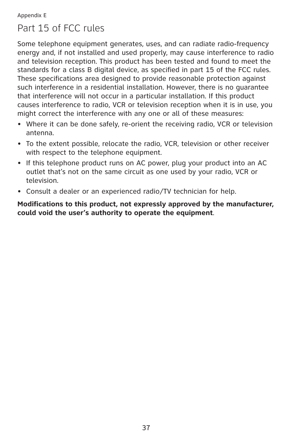 Part 15 of fcc rules | AT&T CL2909 User Manual | Page 43 / 49