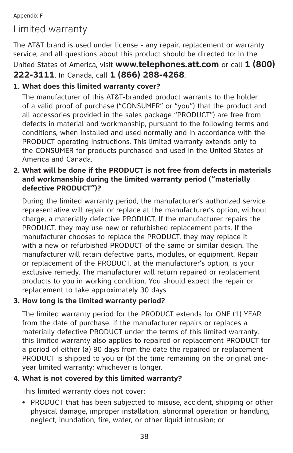 Limited warranty | AT&T CL2909 User Manual | Page 44 / 49