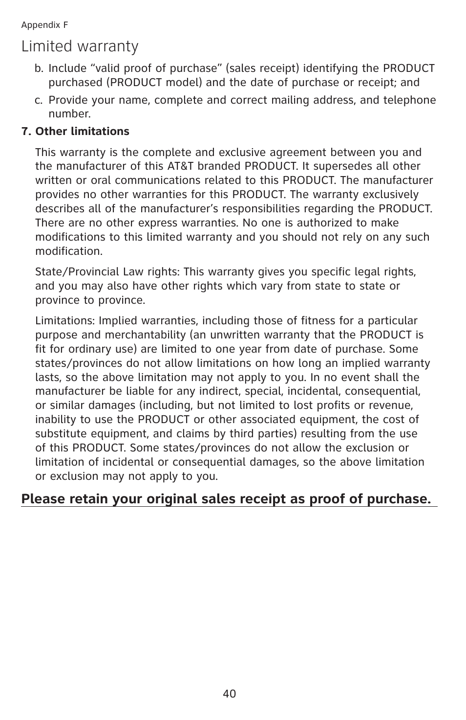 Limited warranty | AT&T CL2909 User Manual | Page 46 / 49