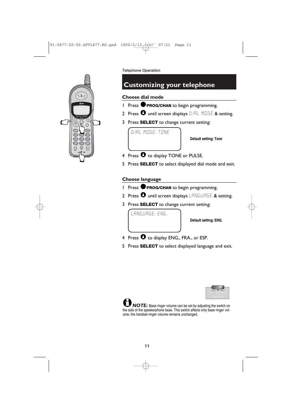 Choose dial mode, Choose language, Customizing your telephone | AT&T 1477 User Manual | Page 13 / 51