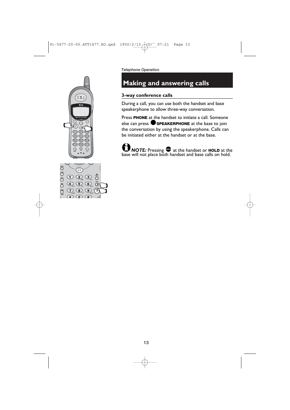 Way conference calls, Making and answering calls | AT&T 1477 User Manual | Page 15 / 51