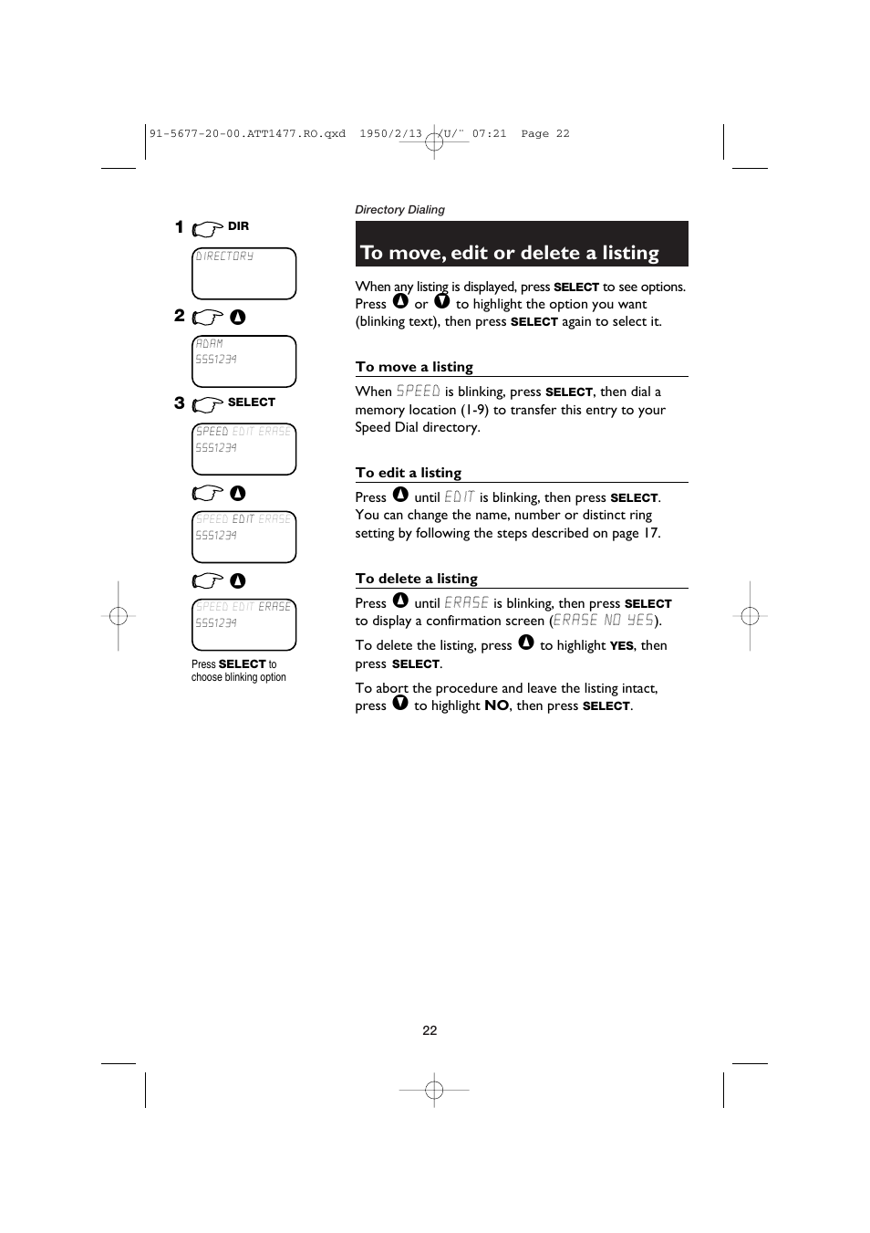 To move, edit or delete a listing, To move a listing, To edit a listing | To delete a listing | AT&T 1477 User Manual | Page 24 / 51