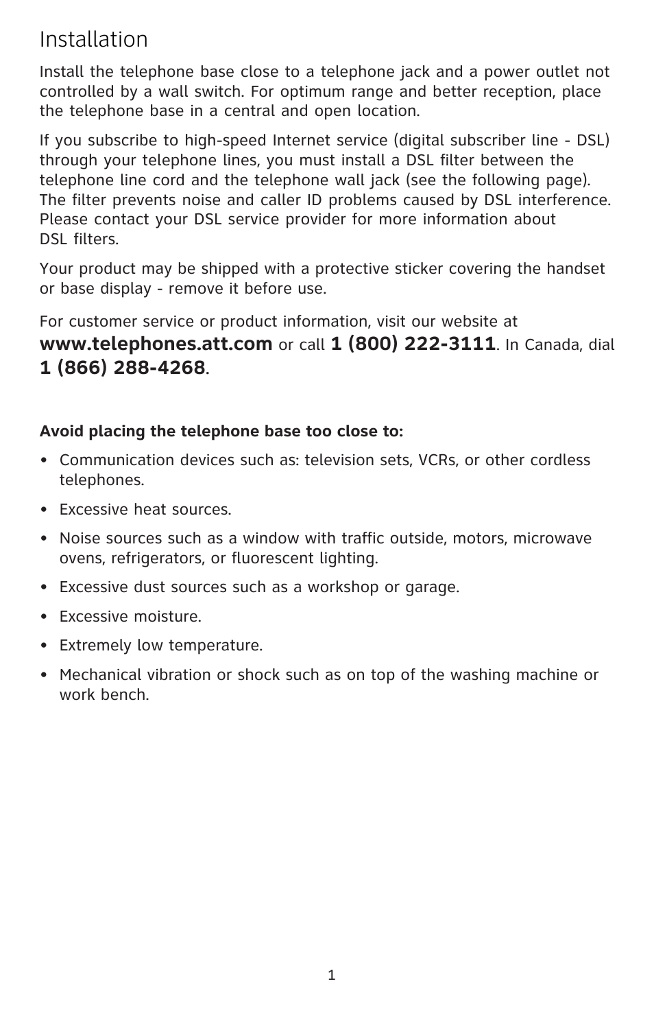 Installation | AT&T EL52109 User Manual | Page 2 / 8