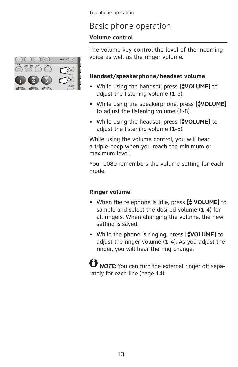 Basic phone operation | AT&T 1080 Corded telephone User Manual | Page 20 / 30