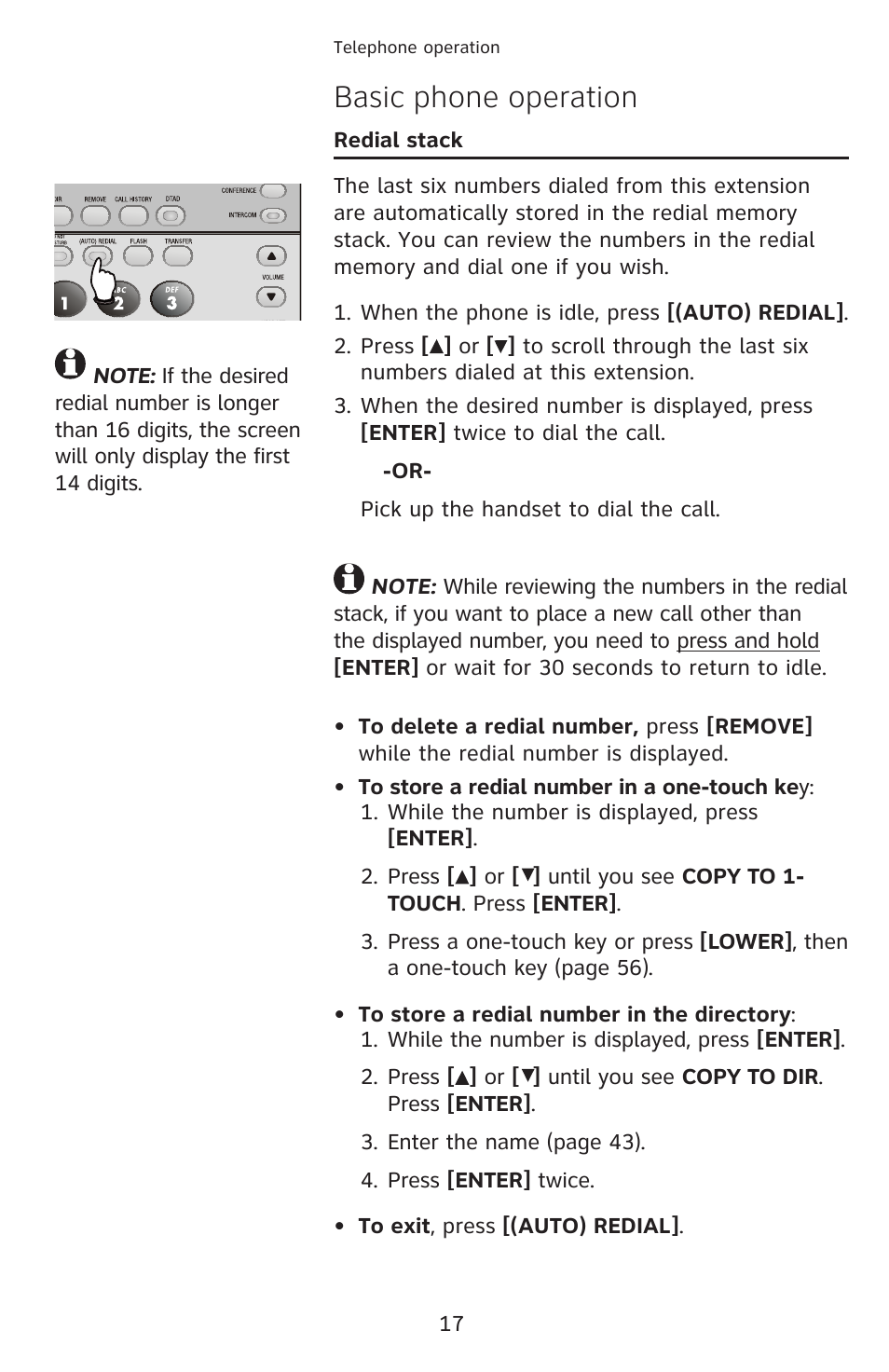 Basic phone operation | AT&T 1080 Corded telephone User Manual | Page 24 / 30
