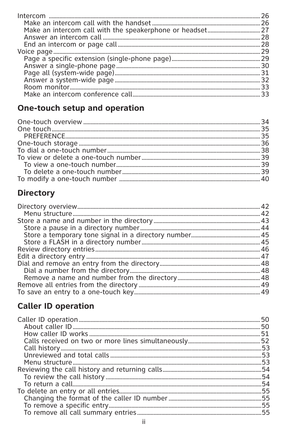 One-touch setup and operation, Directory, Caller id operation | AT&T 1080 Corded telephone User Manual | Page 5 / 30
