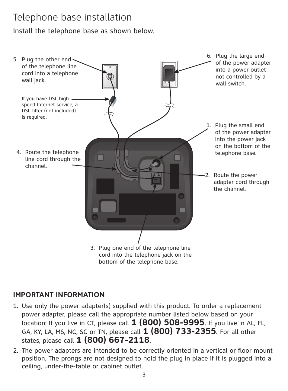 Telephone base installation | AT&T DECT AT3211-2 User Manual | Page 3 / 10