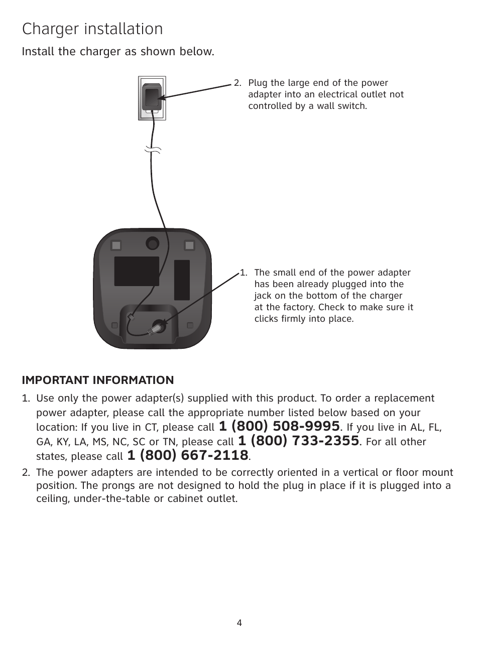 Charger installation | AT&T DECT AT3211-2 User Manual | Page 4 / 10