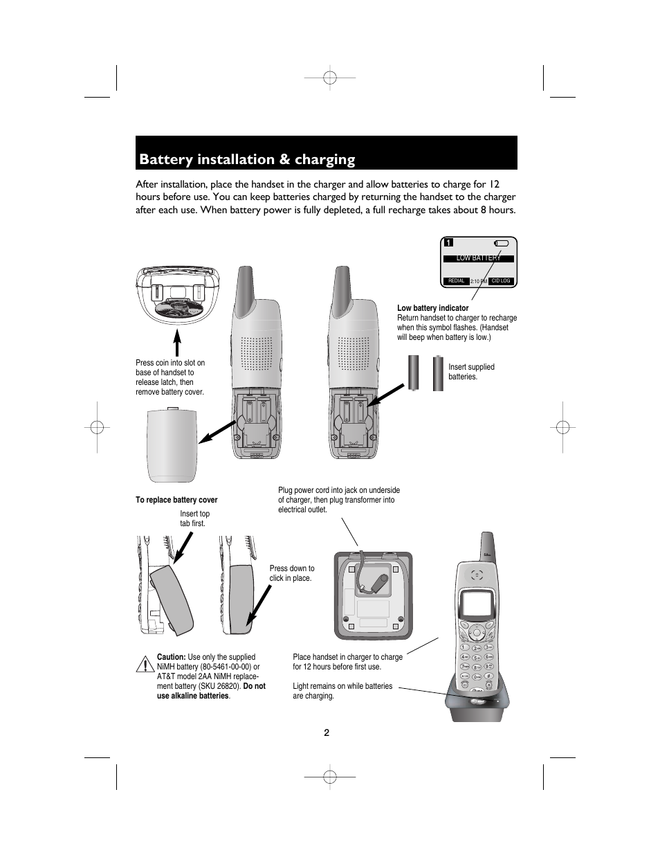 Battery installation & charging | AT&T E580-1 User Manual | Page 4 / 9