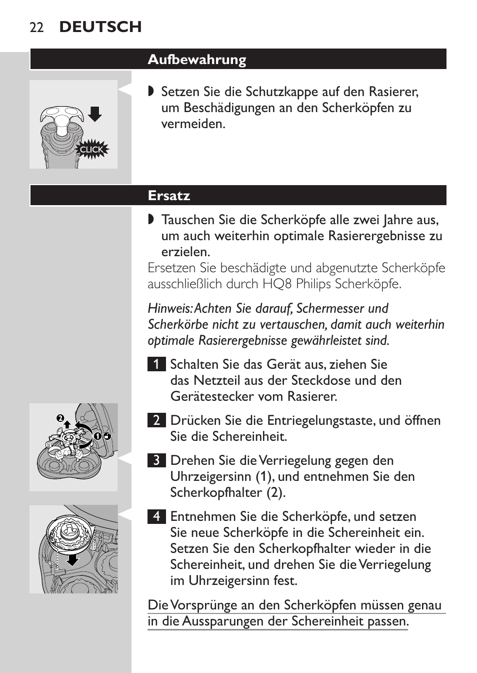 Aufbewahrung, Ersatz | Philips SHAVER Series 3000 Rasoir électrique User Manual | Page 20 / 92