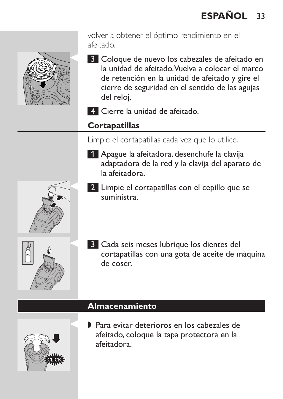 Cada seis meses: cabezales de afeitado, Cortapatillas | Philips SHAVER Series 3000 Rasoir électrique User Manual | Page 31 / 92