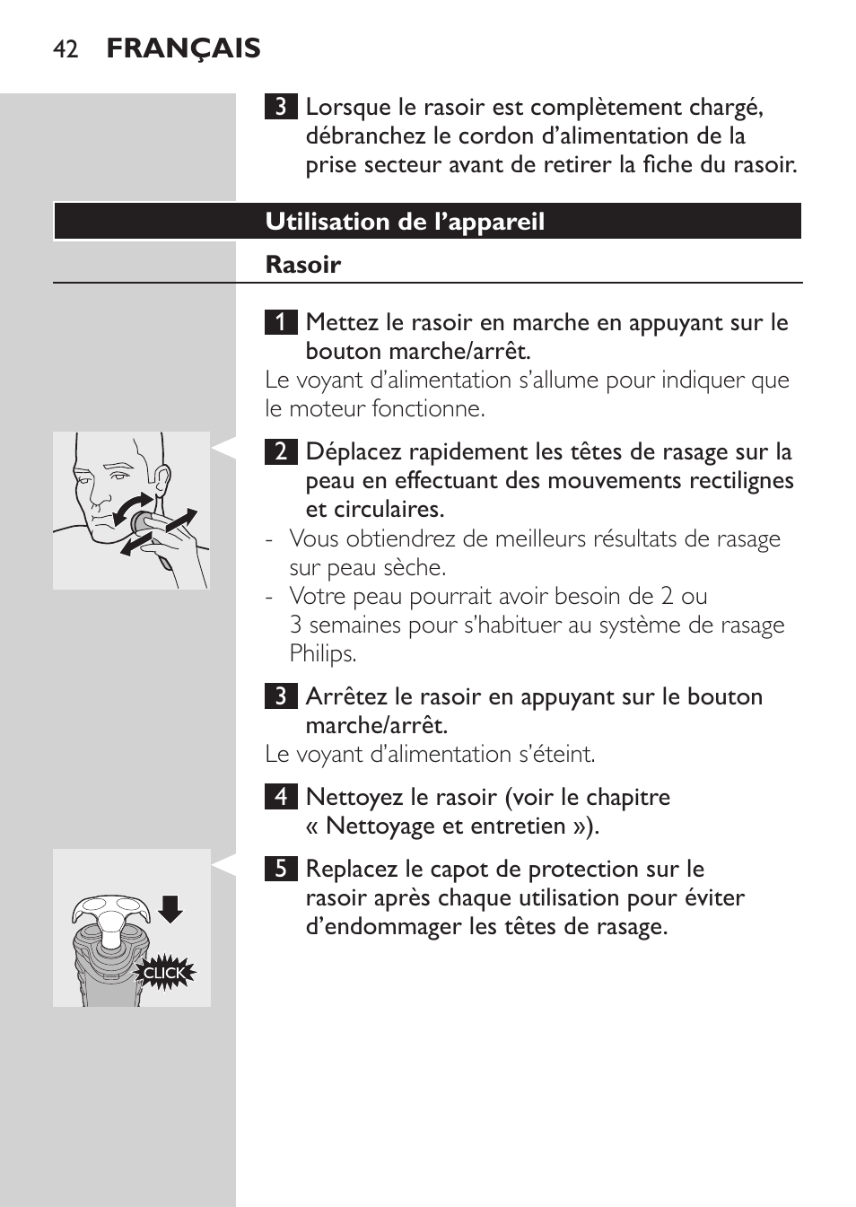 Utilisation de l’appareil, Rasoir, Tondeuse | Philips SHAVER Series 3000 Rasoir électrique User Manual | Page 40 / 92