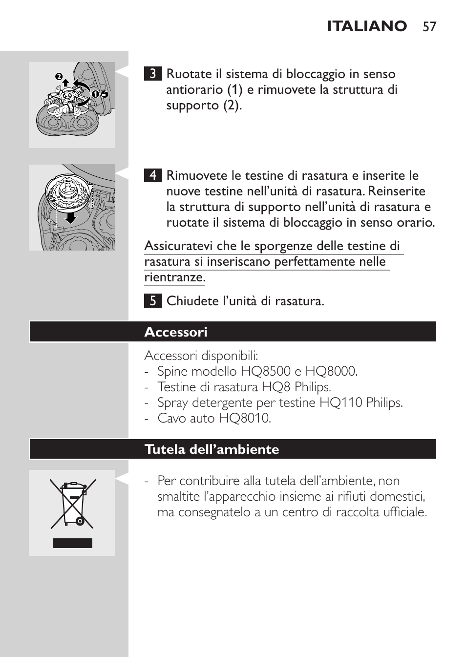 Accessori, Tutela dell’ambiente | Philips SHAVER Series 3000 Rasoir électrique User Manual | Page 55 / 92