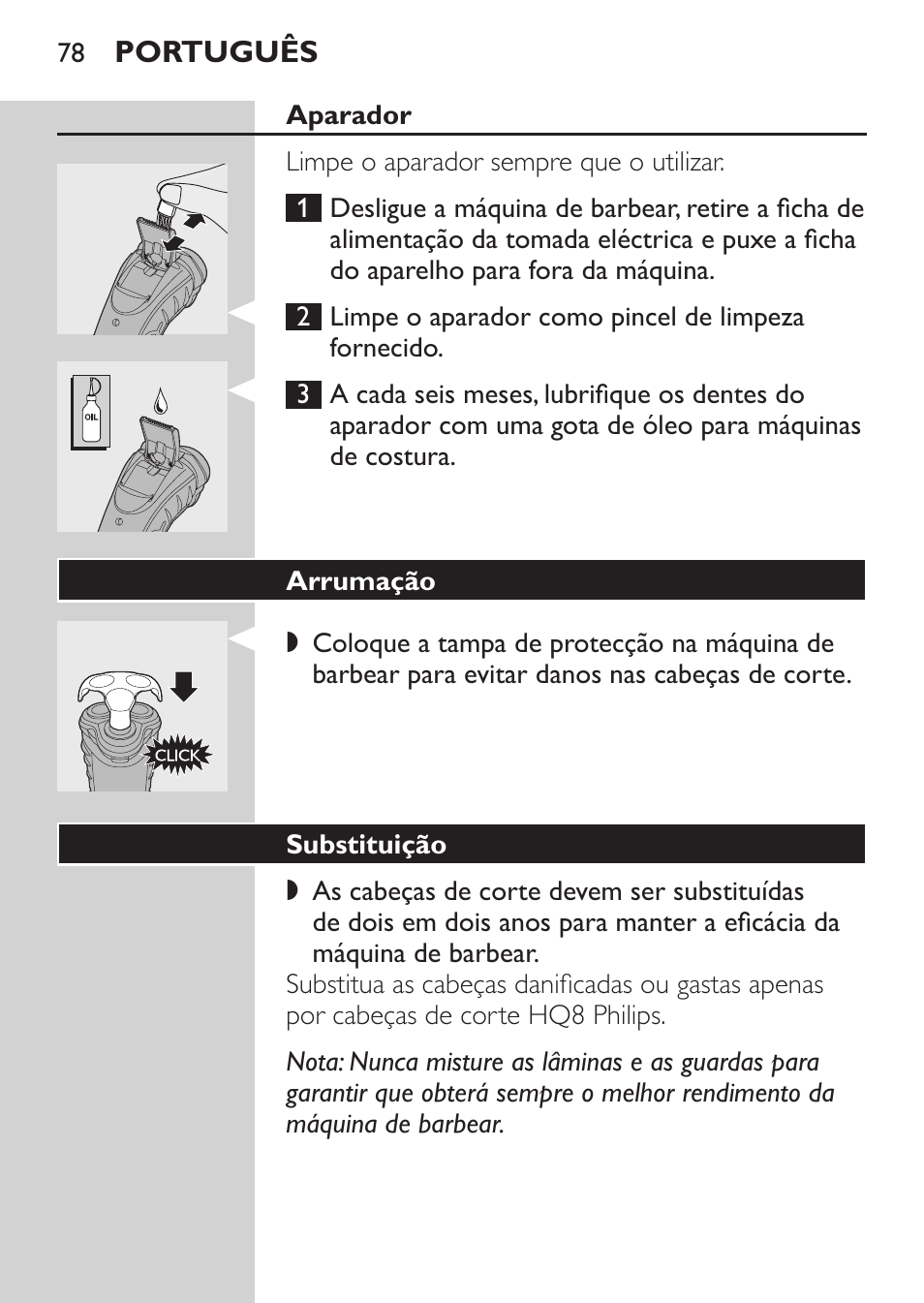 Aparador, Arrumação, Substituição | Philips SHAVER Series 3000 Rasoir électrique User Manual | Page 76 / 92