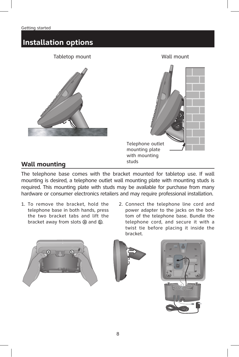 Installation options, Wall mounting | AT&T E2801 User Manual | Page 11 / 53