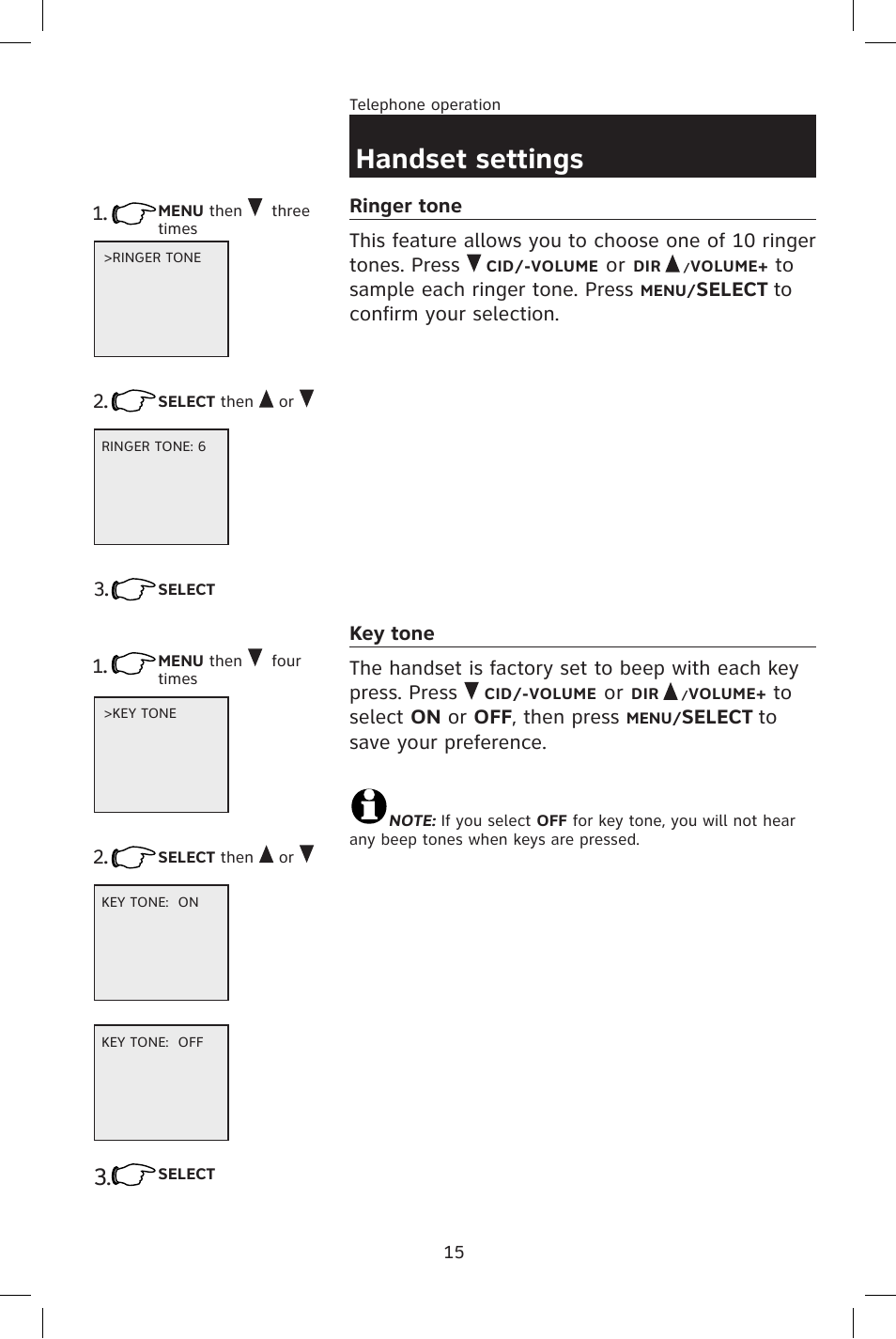 Handset settings | AT&T E2801 User Manual | Page 18 / 53